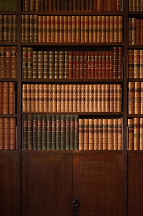 brown wooden book shelf with books