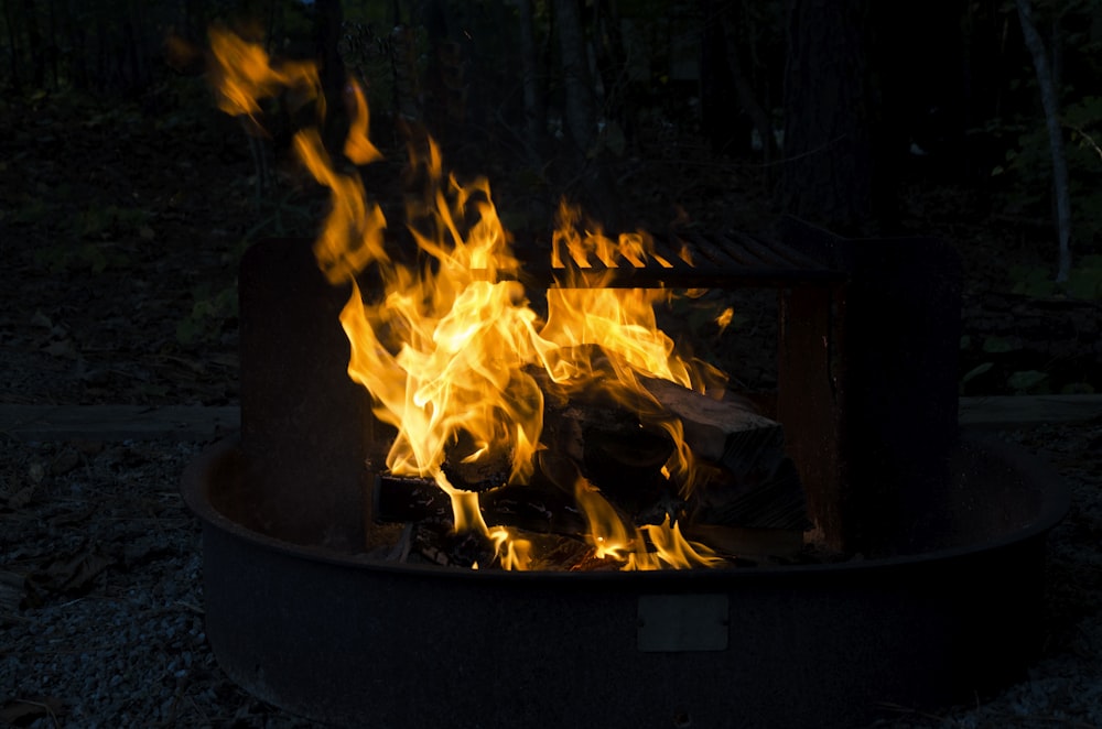 fire in black fire pit