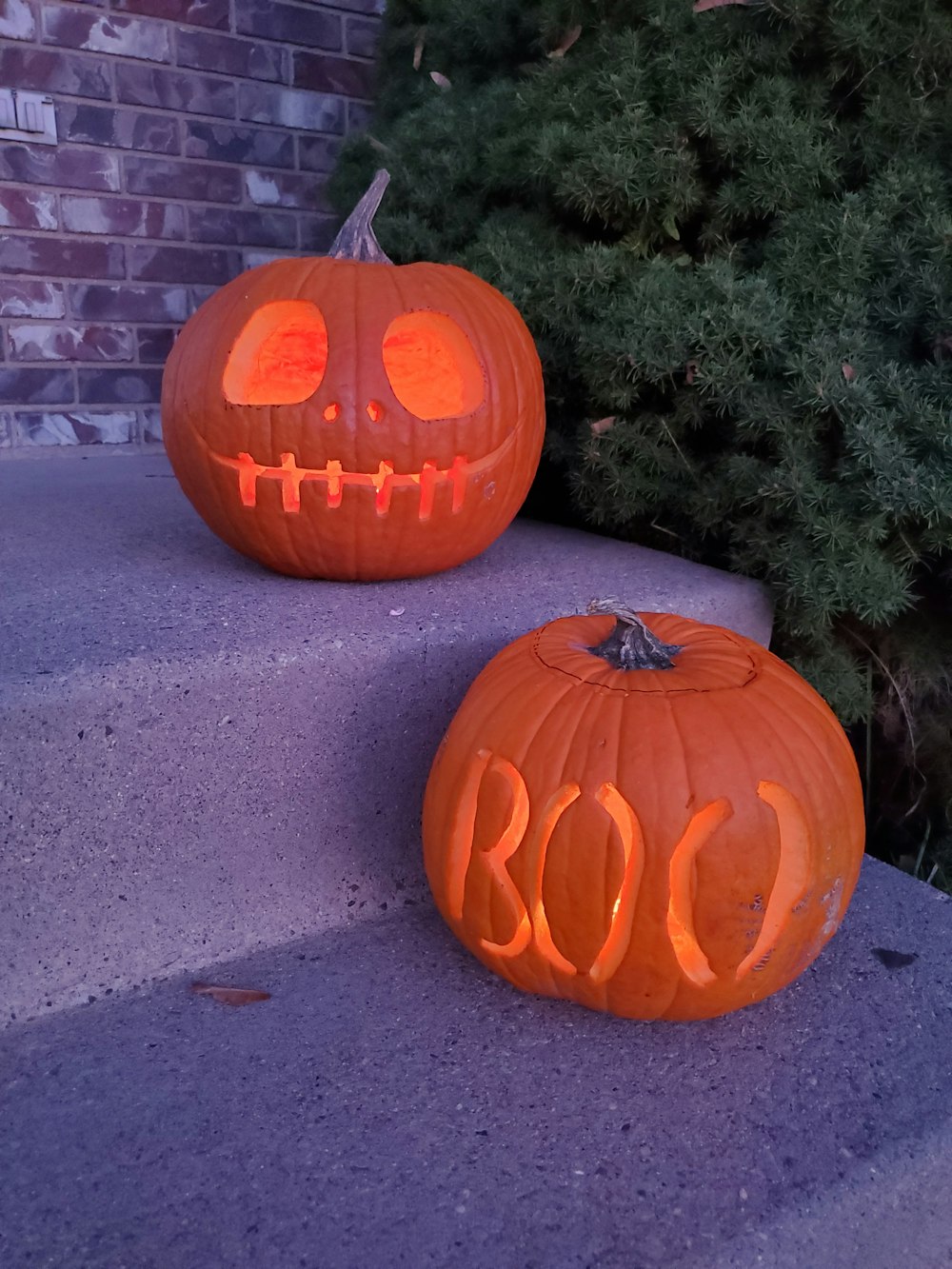 orange pumpkin on gray concrete floor