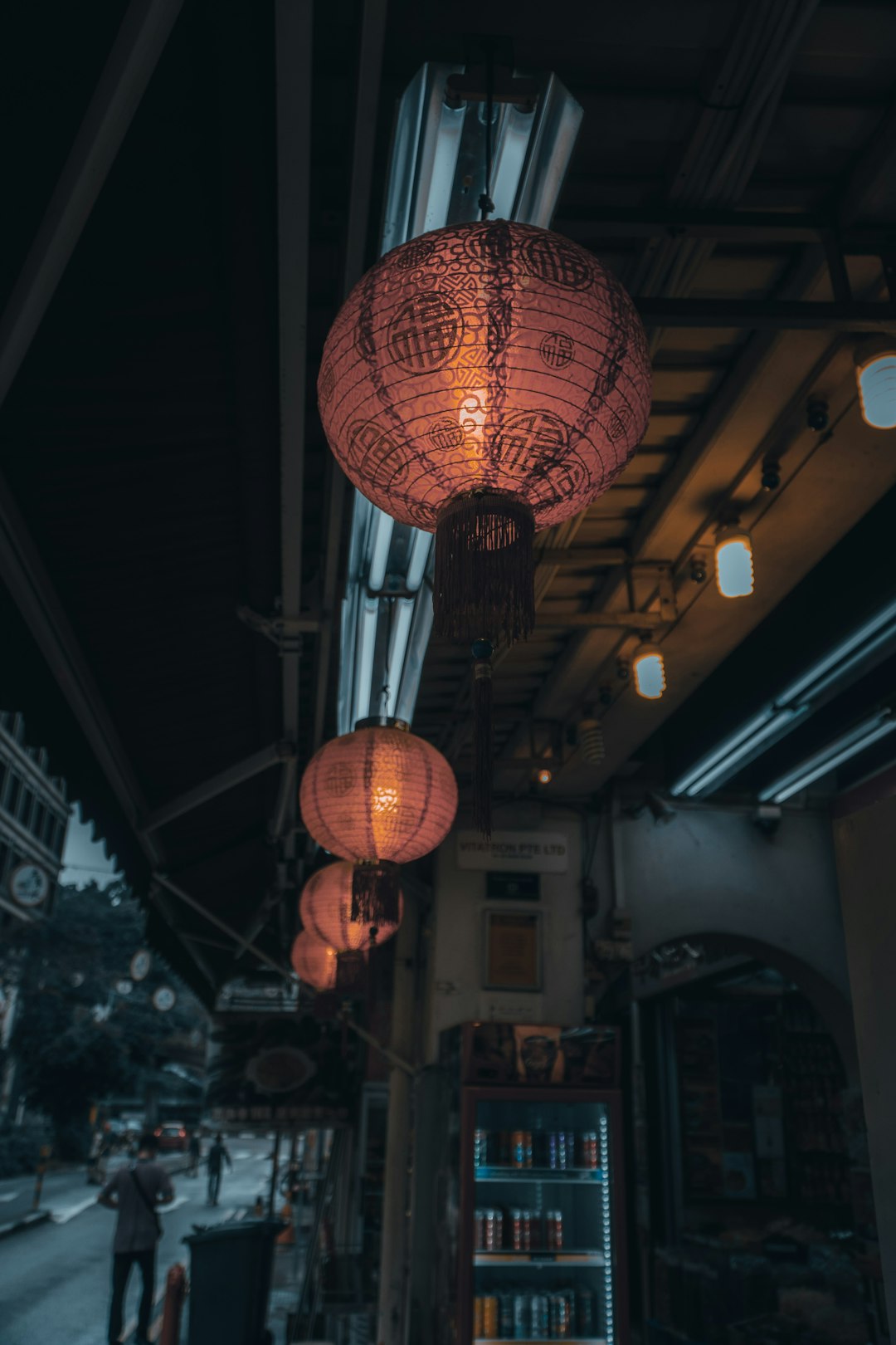 red paper lanterns on ceiling