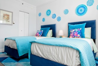 white and blue bed linen