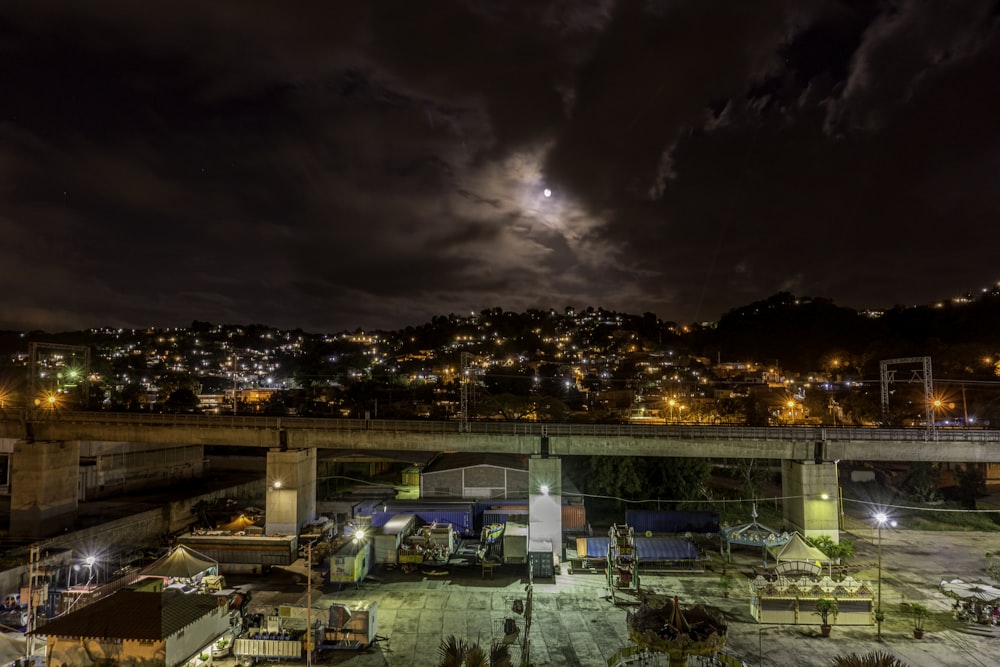 city with high rise buildings during night time