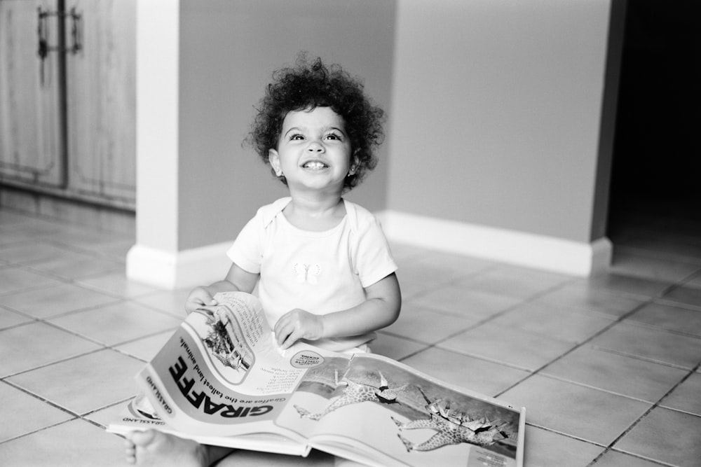 grayscale photo of girl in crew neck t-shirt