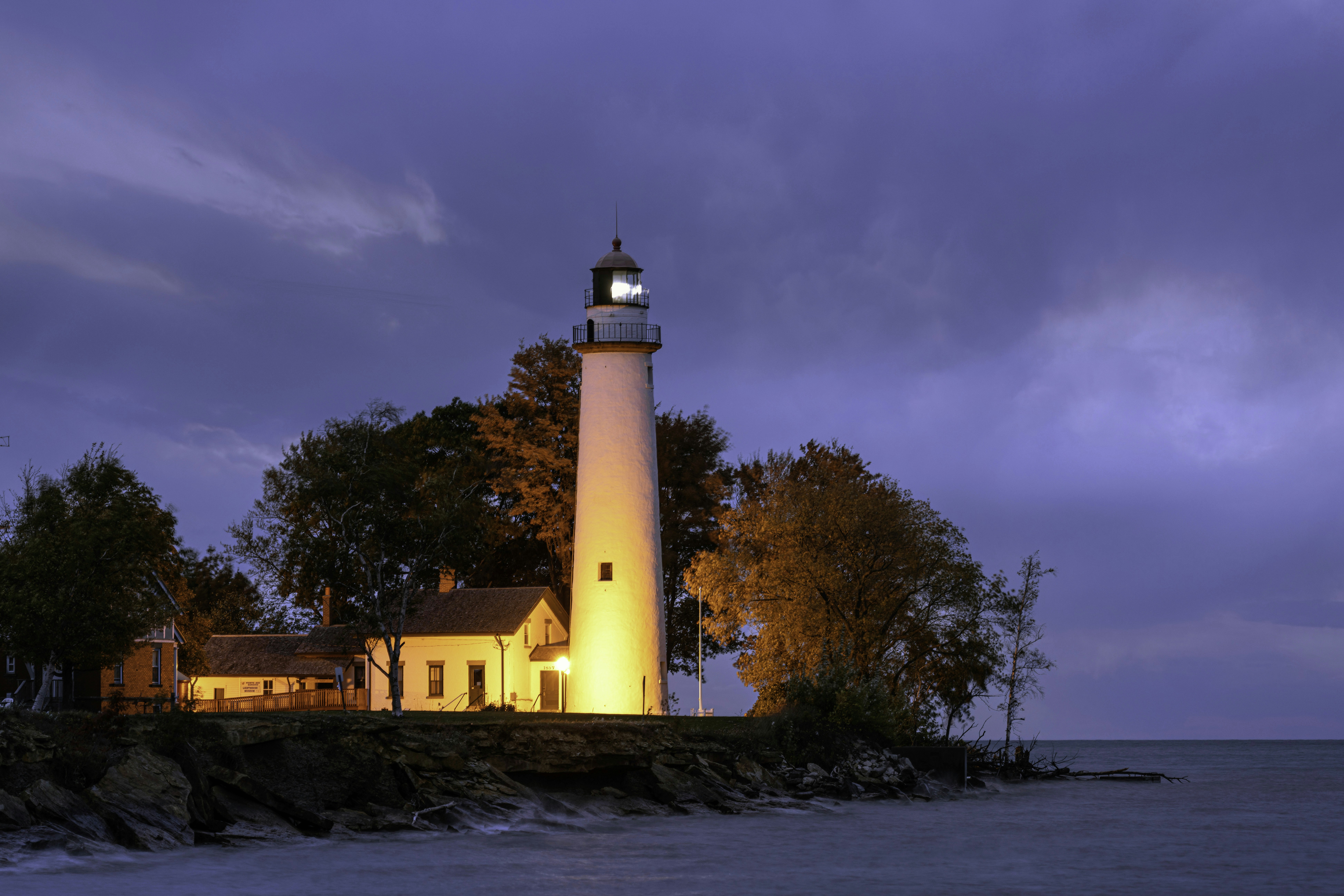 Michigan lighthouse at night.