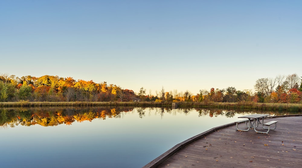 brown wooden dock on lake during daytime