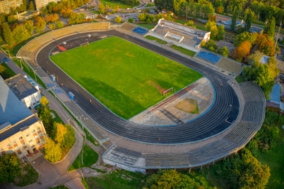 aerial view of green grass field