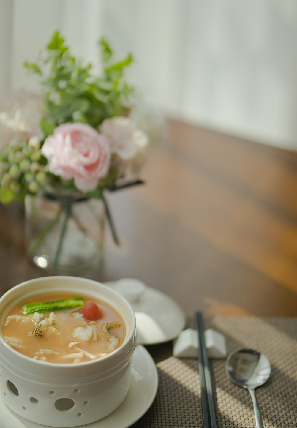 white ceramic bowl with soup