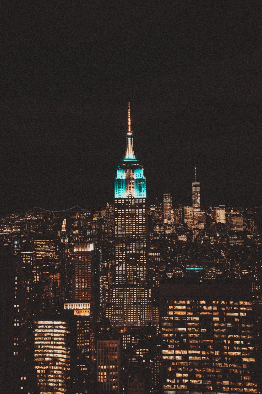 city with high rise buildings during night time