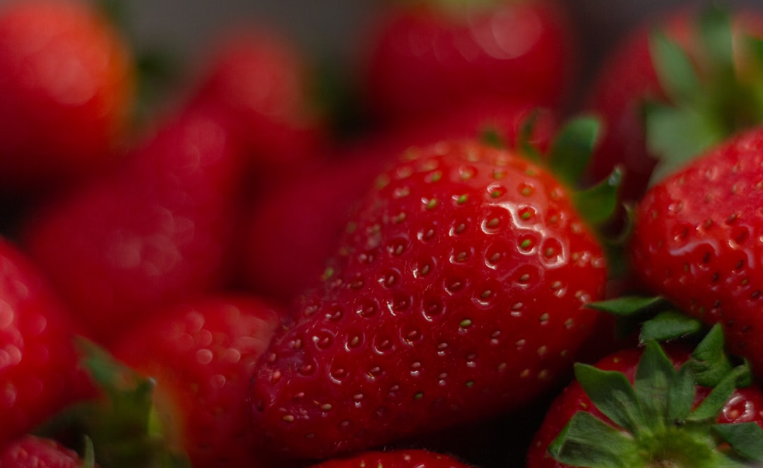 red strawberries in macro lens