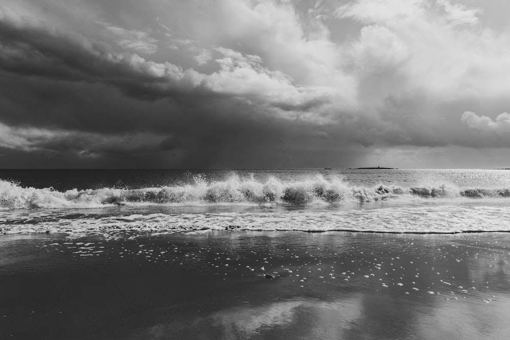 grayscale photo of ocean waves