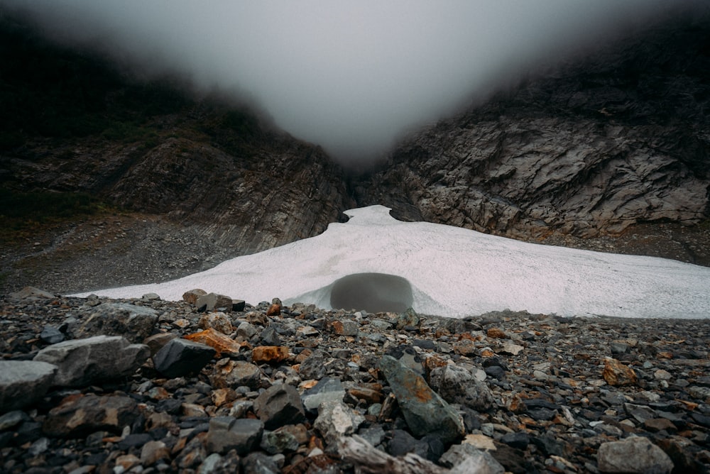 rocky mountain covered with snow