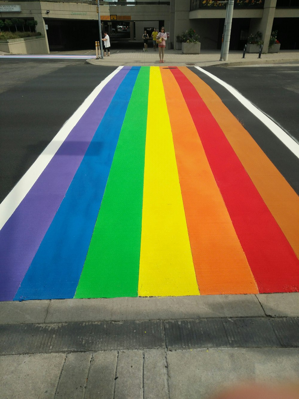 red yellow blue and white striped on road