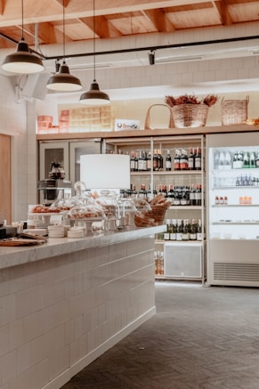 white and brown wooden counter