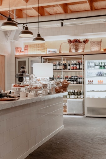 white and brown wooden counter