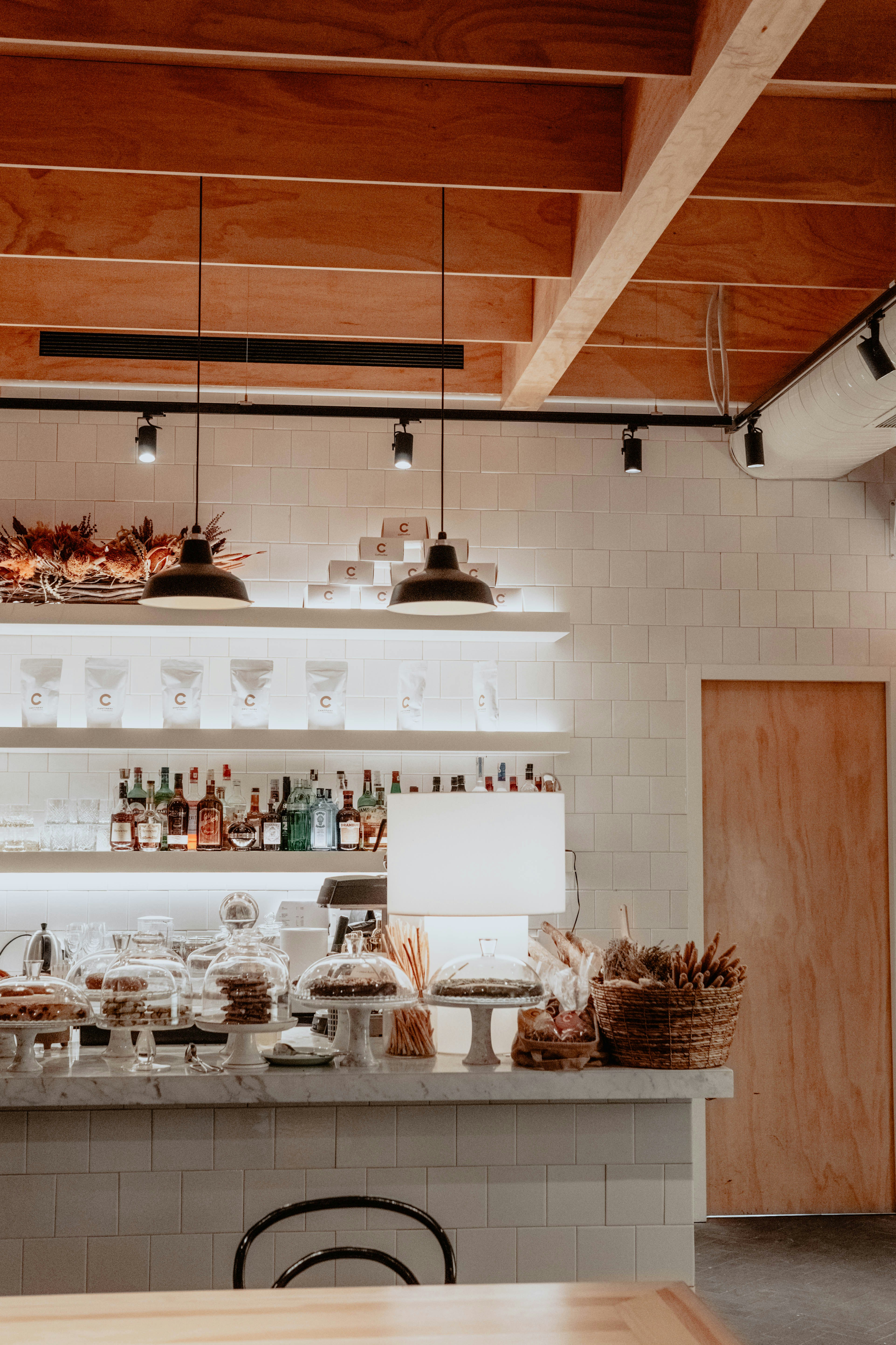 white wooden shelf with assorted food