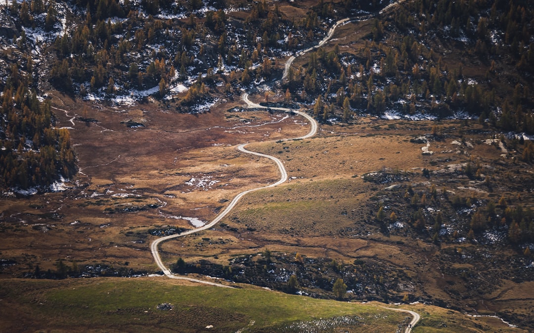 aerial view of road on mountain