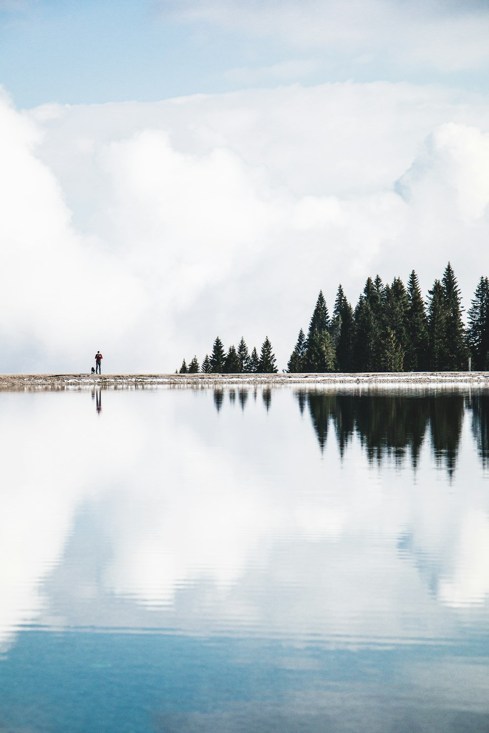 person standing on dock near lake during daytime