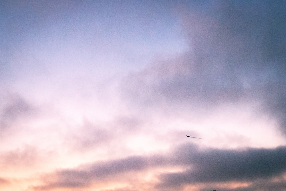 airplane flying under cloudy sky during daytime