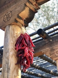 red and white rope on brown wooden post