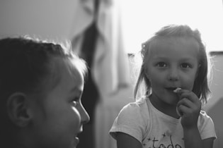 girl in white crew neck t-shirt