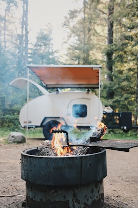 burning fire on black fire pit