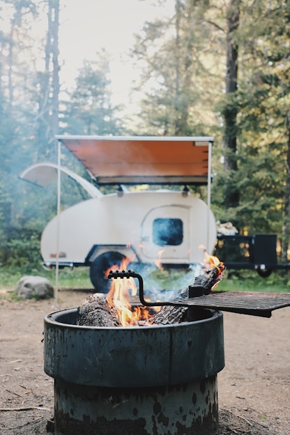 burning fire on black fire pit