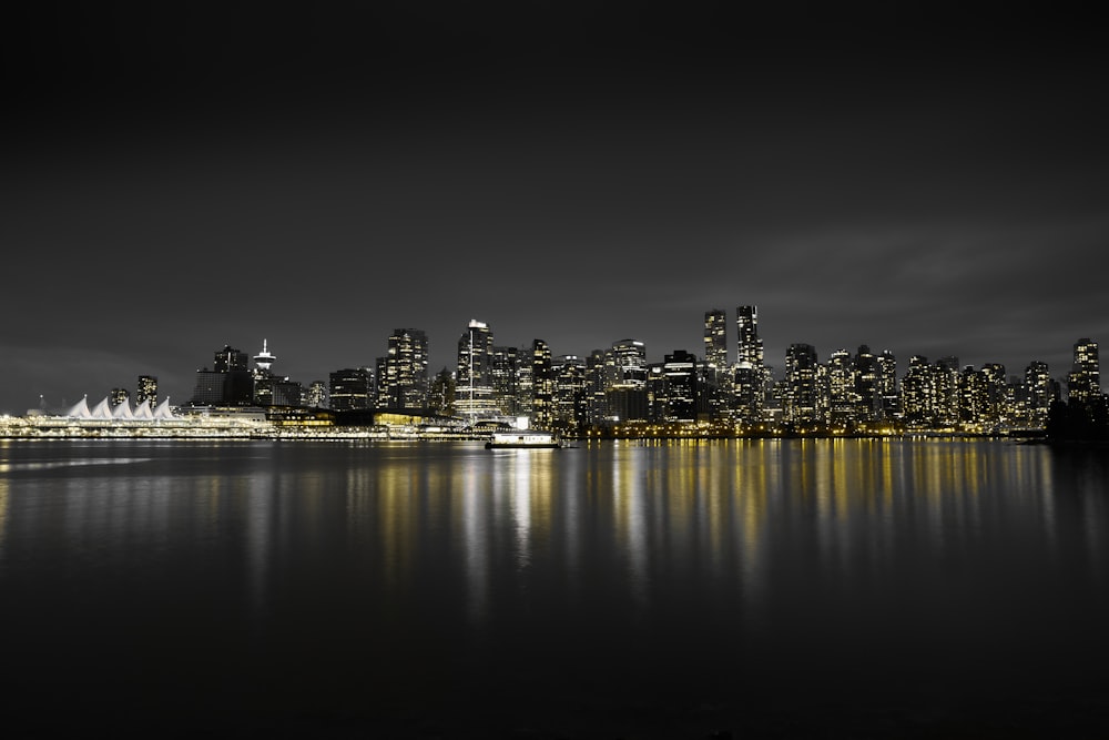 city skyline during night time