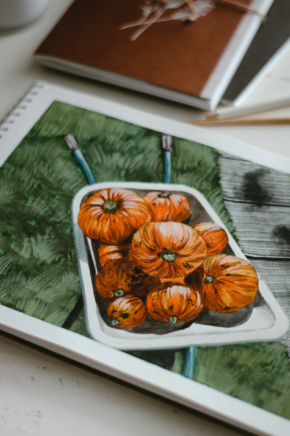 orange pumpkins on white tray