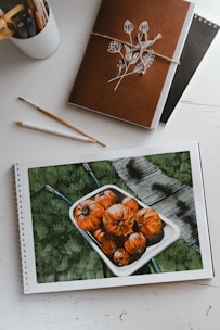 brown and white floral painting