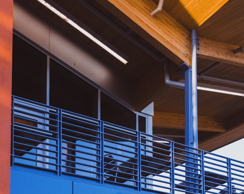 blue and white concrete staircase