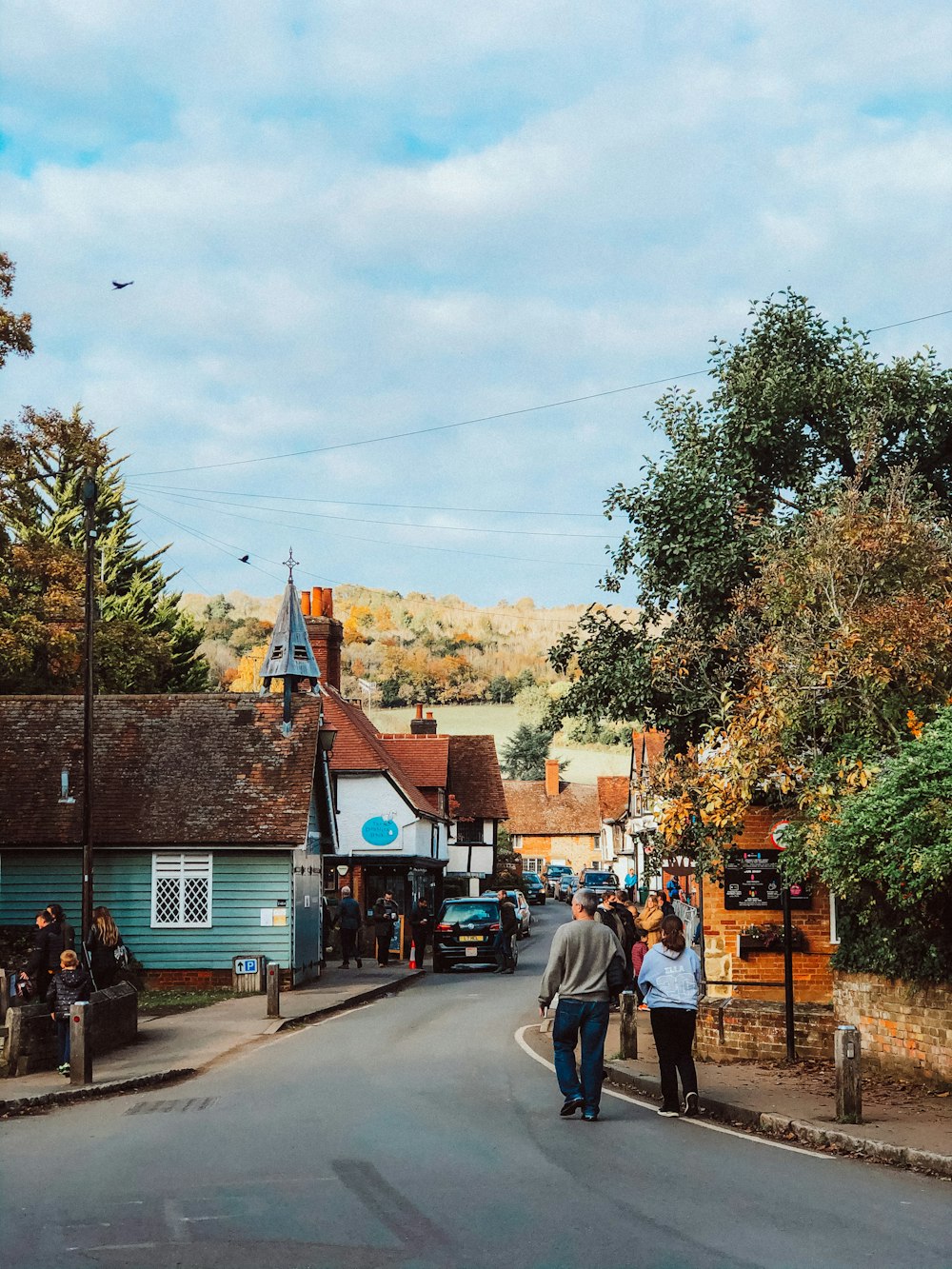 people walking on street near houses during daytime