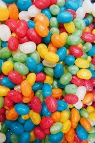 blue yellow and red m ms chocolate candies