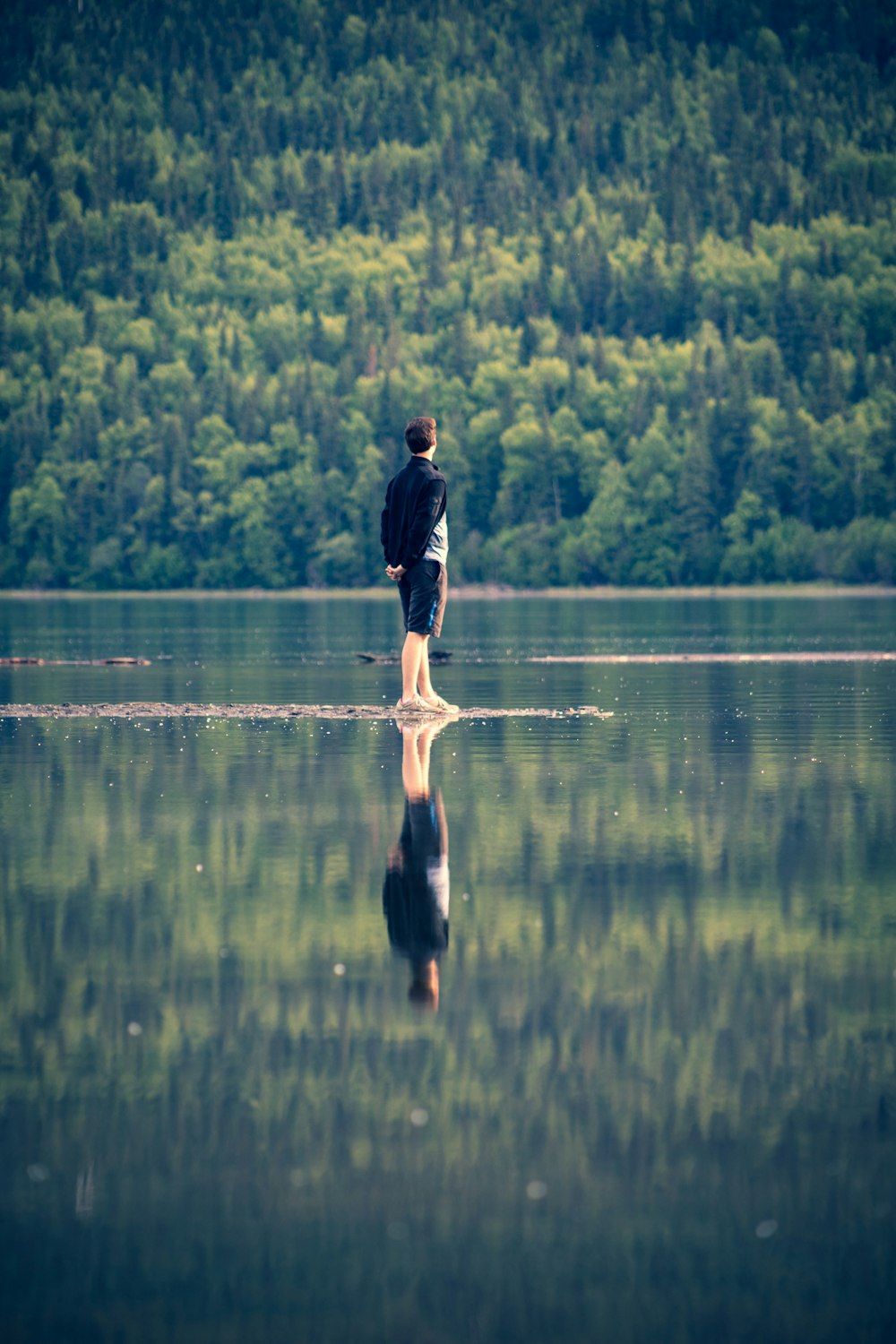 man in black shirt and black shorts standing on brown wooden dock during daytime