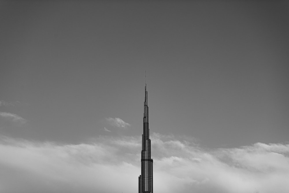 grayscale photo of space needle tower