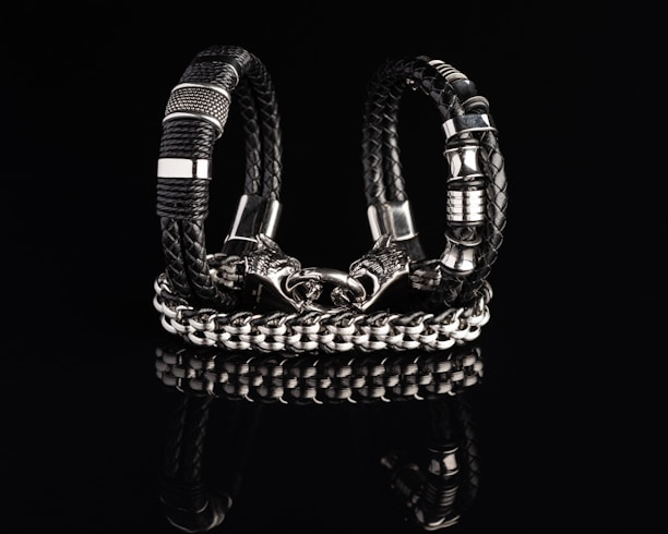 A stylish bracelet crafted from recycled bicycle chains.