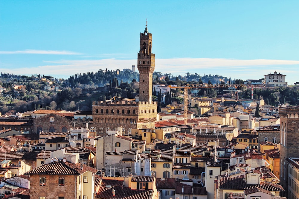 a view of a city with a clock tower