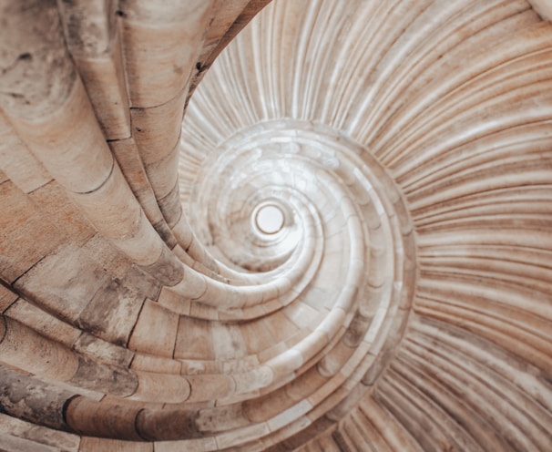 brown and white spiral staircase
