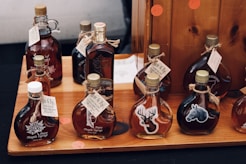 red and white glass bottles