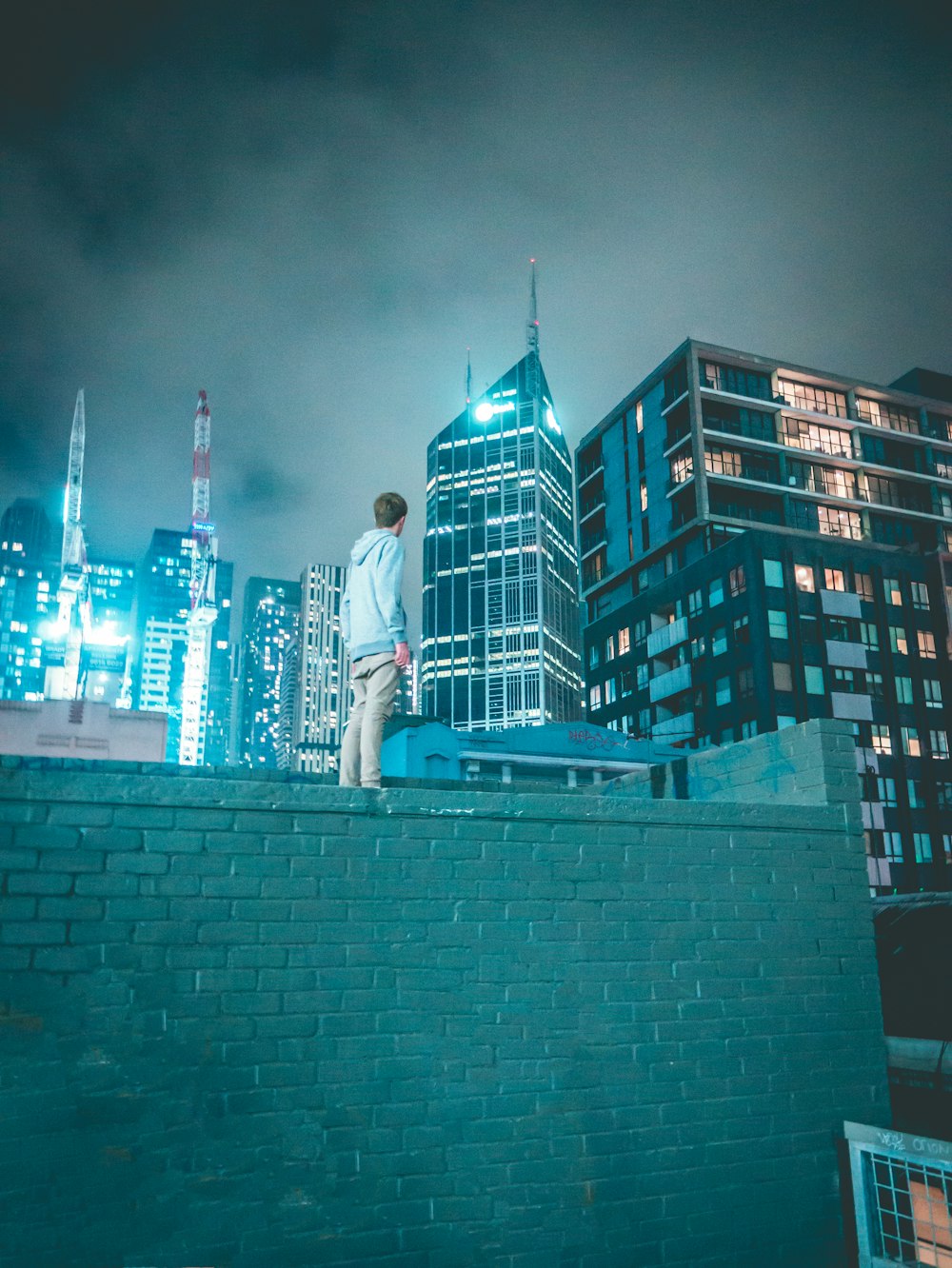 gray concrete building during night time