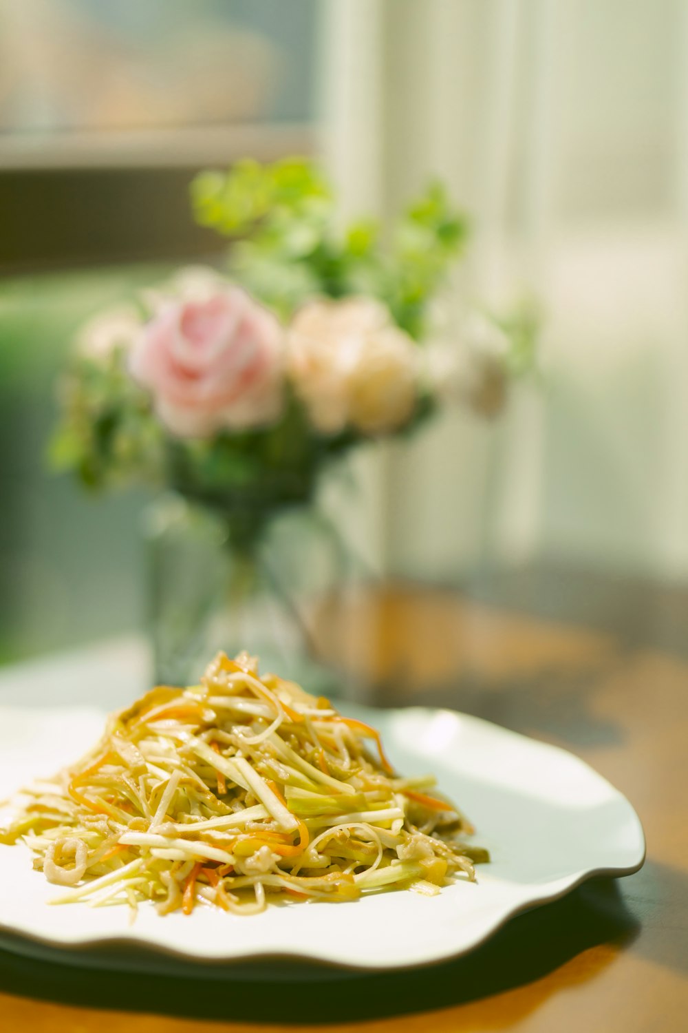 pasta dish on white ceramic plate