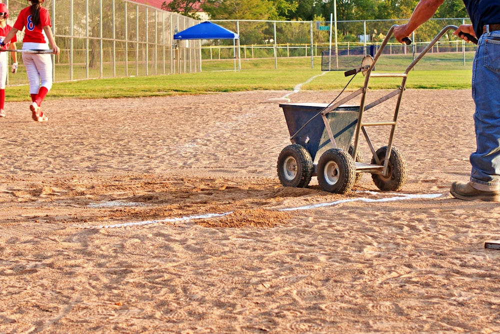 black and red cart on brown sand during daytime