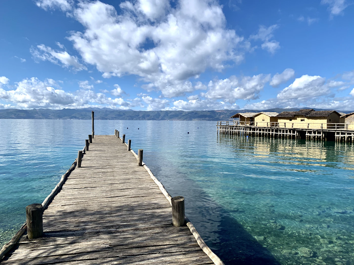 A wooden pier over Lake Ohrid