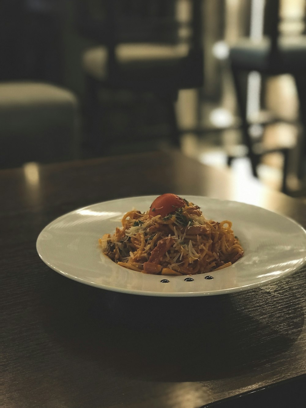 spaghetti on white ceramic plate