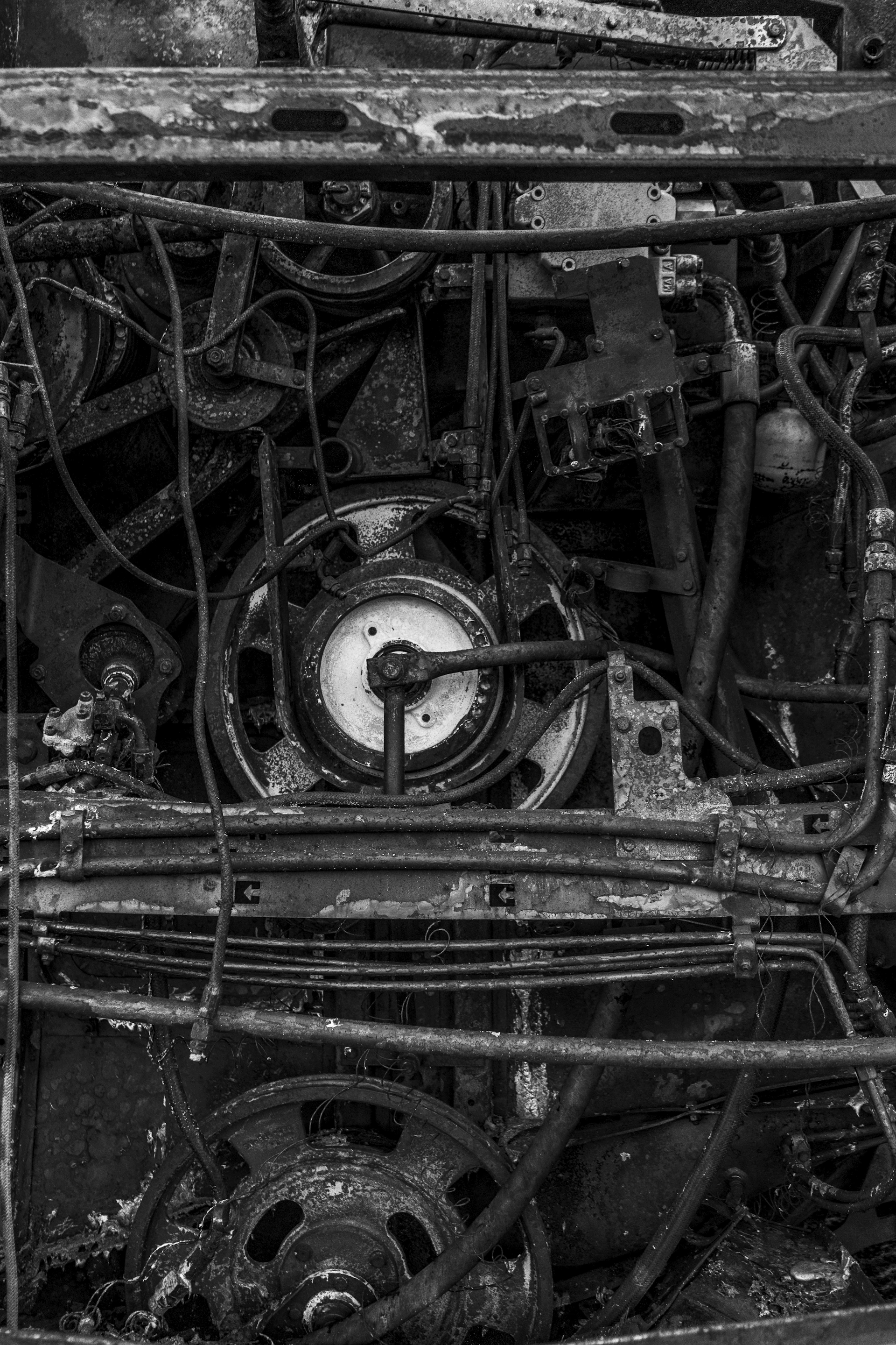 black and white engine bay