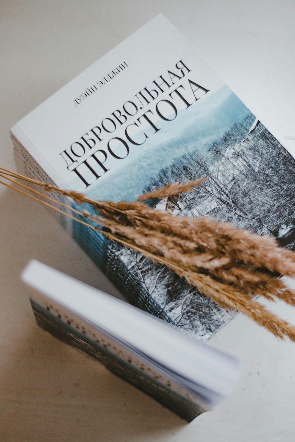 a book sitting on top of a white table