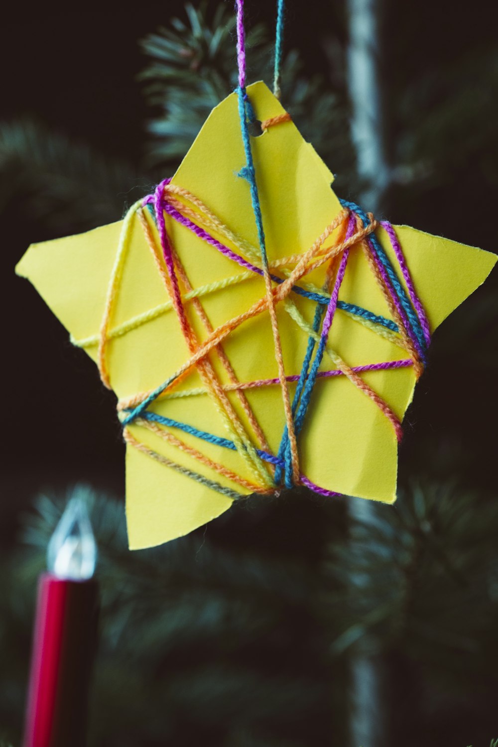 yellow blue and red paper umbrella