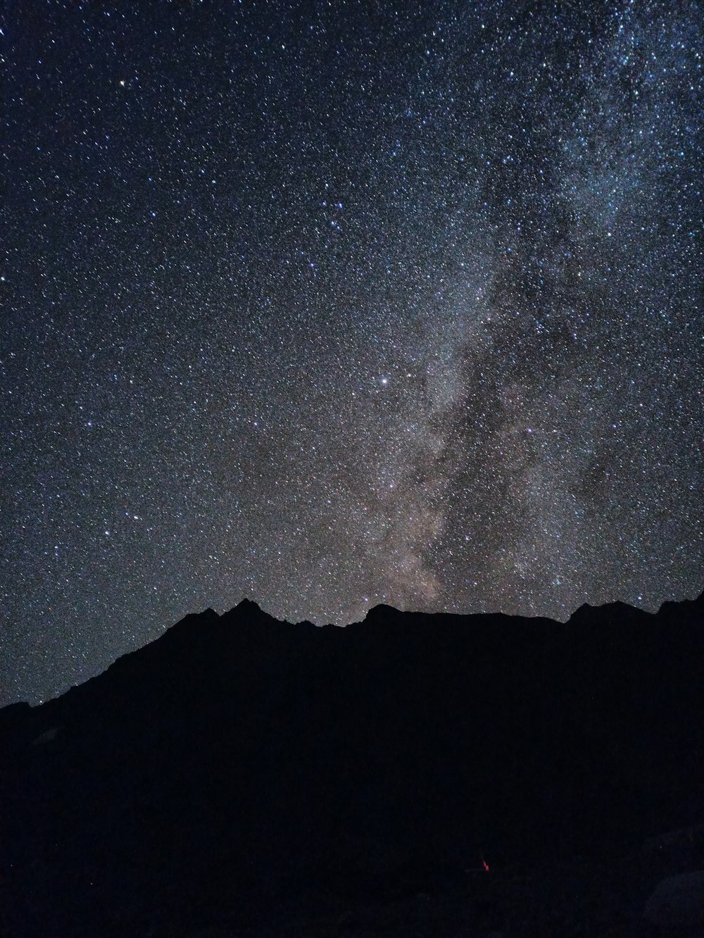 silhouette of mountain under starry night