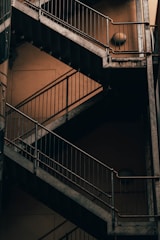blue and brown concrete staircase