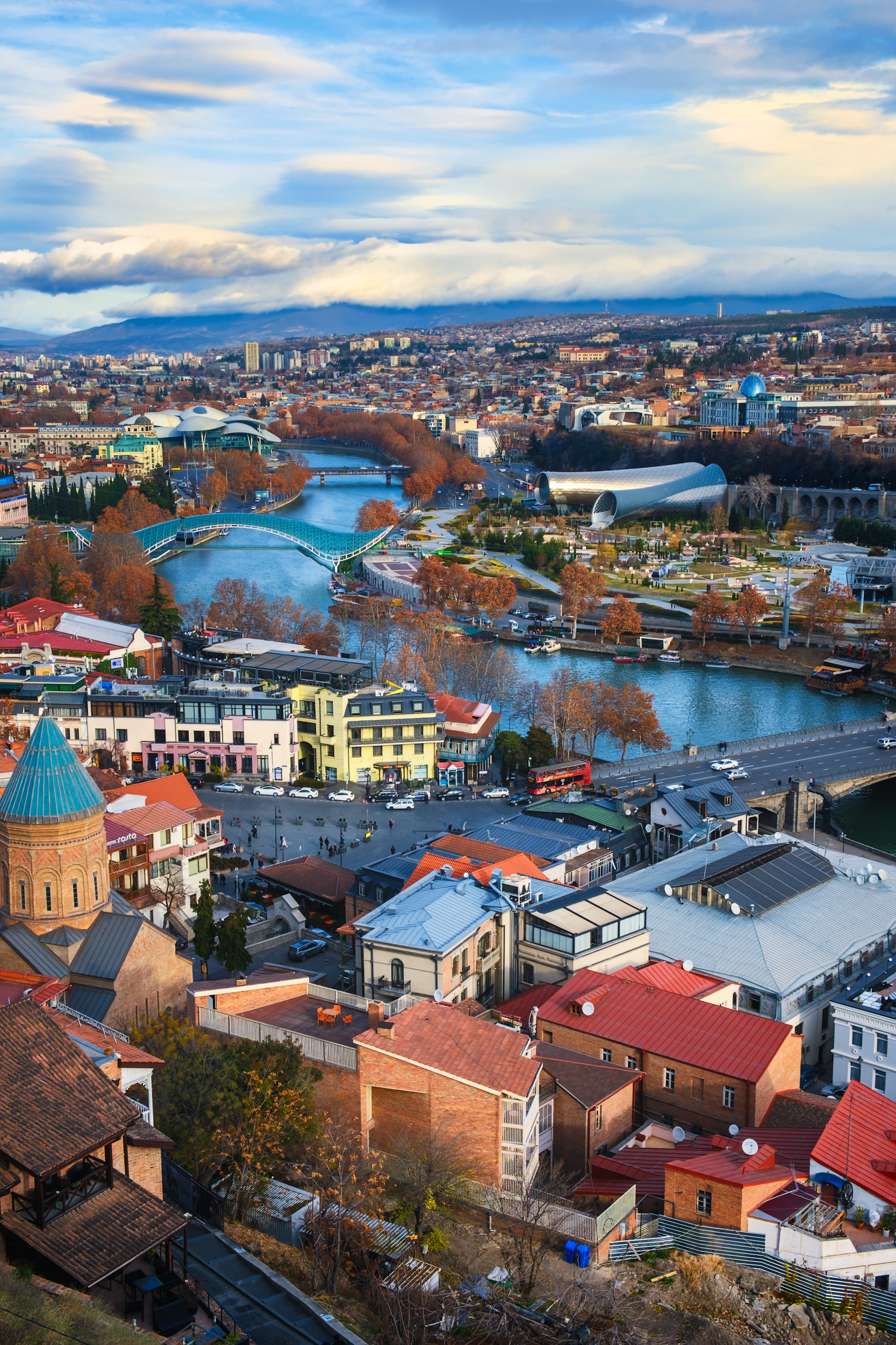 Aerial view of Tbilisi Old Town on a sunny day