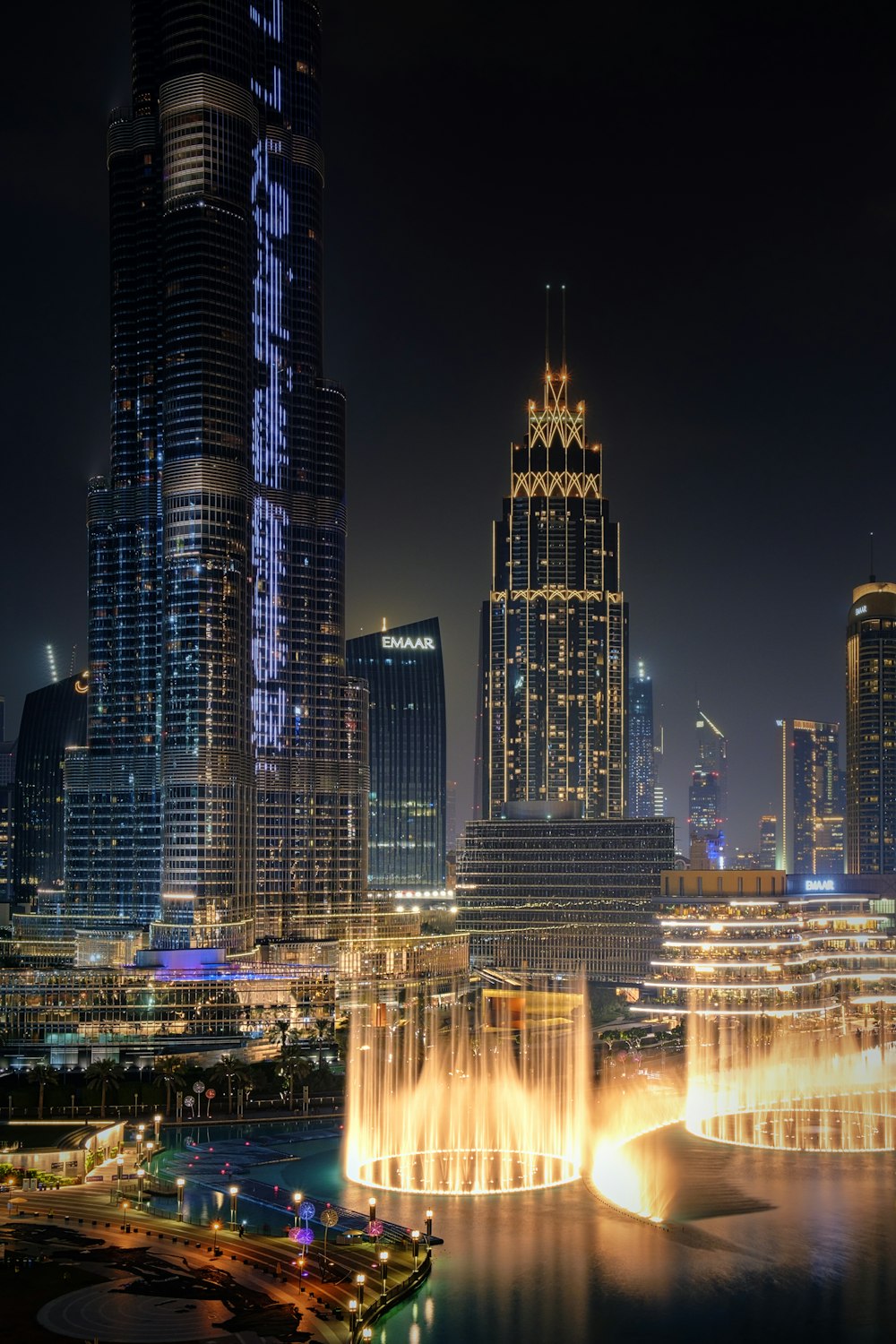 city skyline during night time